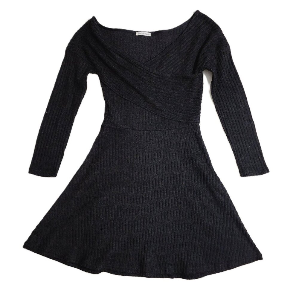 Charlotte Russe Fit&Flare Lng Sleeve Charcoal Gray Cross Front Dress Size S NWOT